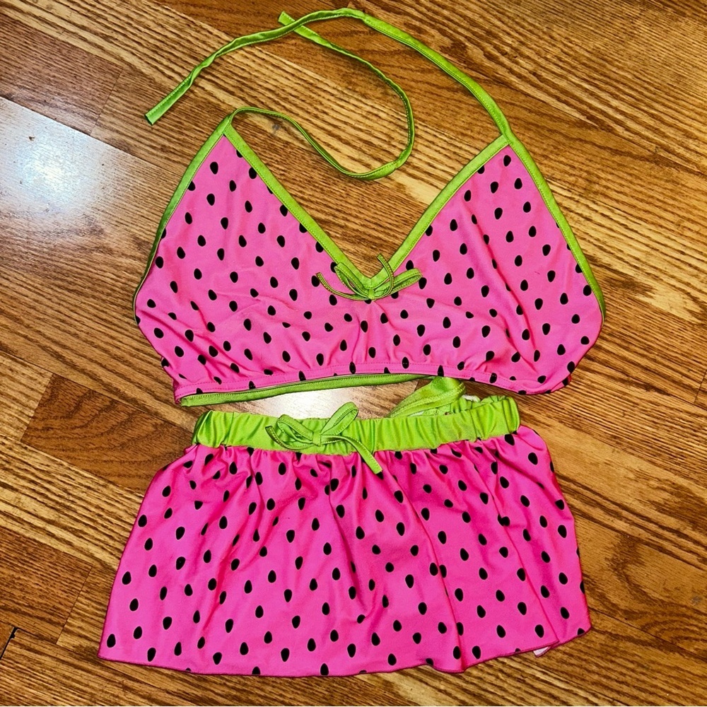 NWOT Dog 2 Piece Bikini Swim Suit Pink & Black Strawberry Print
